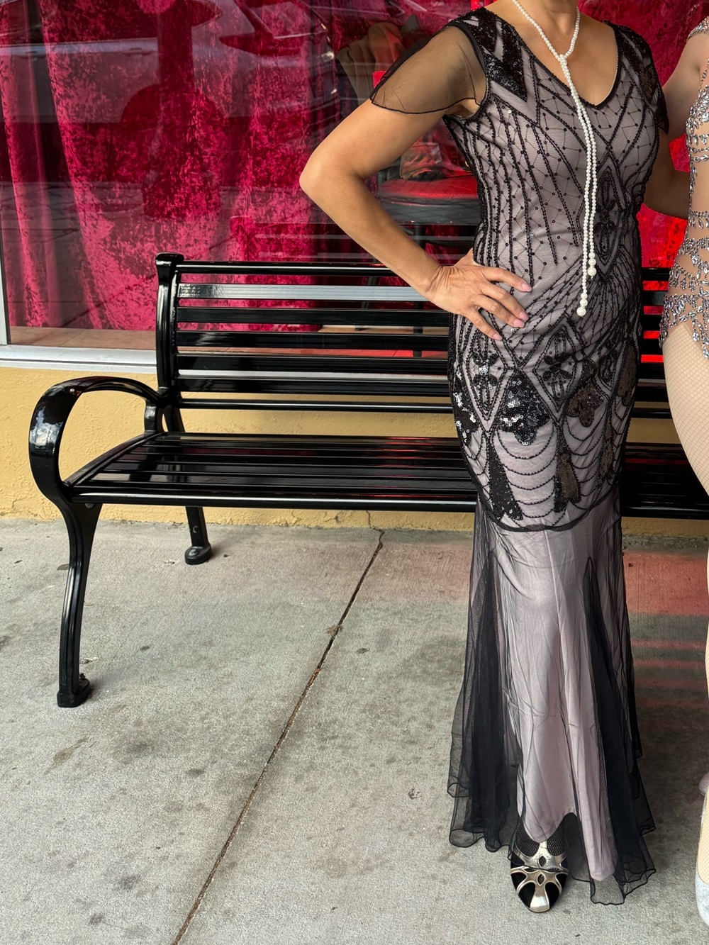 Art Deco Beaded Black Evening Gown